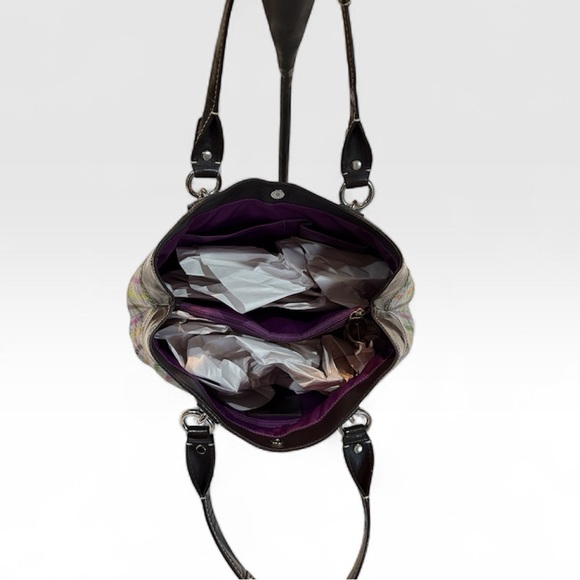 COACH Penelope Tattersall Wool Plaid Satchel Bag  Purple Interior patent trim EU - Picture 5 of 15